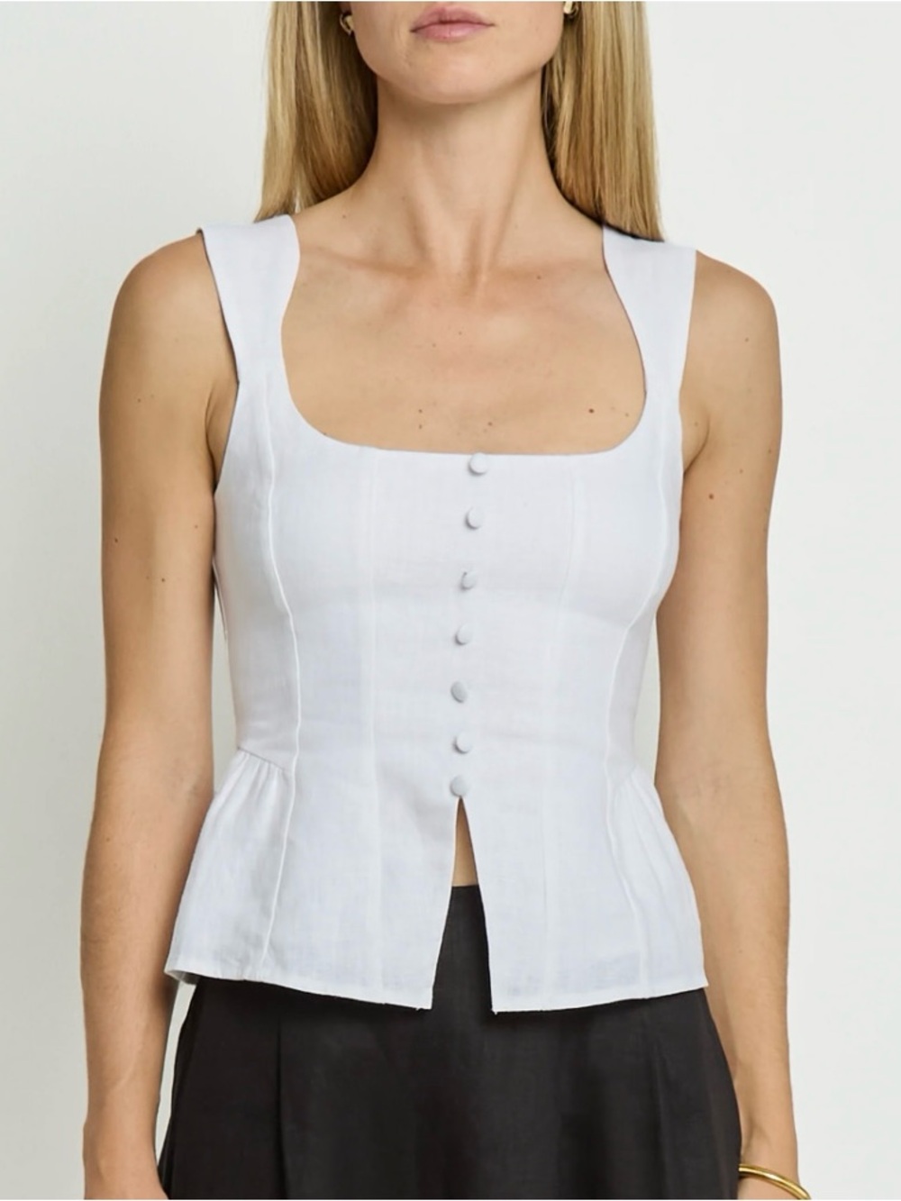 Kourt Inaya White Linen Square-Neck Button Front Top